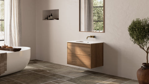 Badeværelsesmøbel | Valnød | Halvt fordækt | 80 cm.